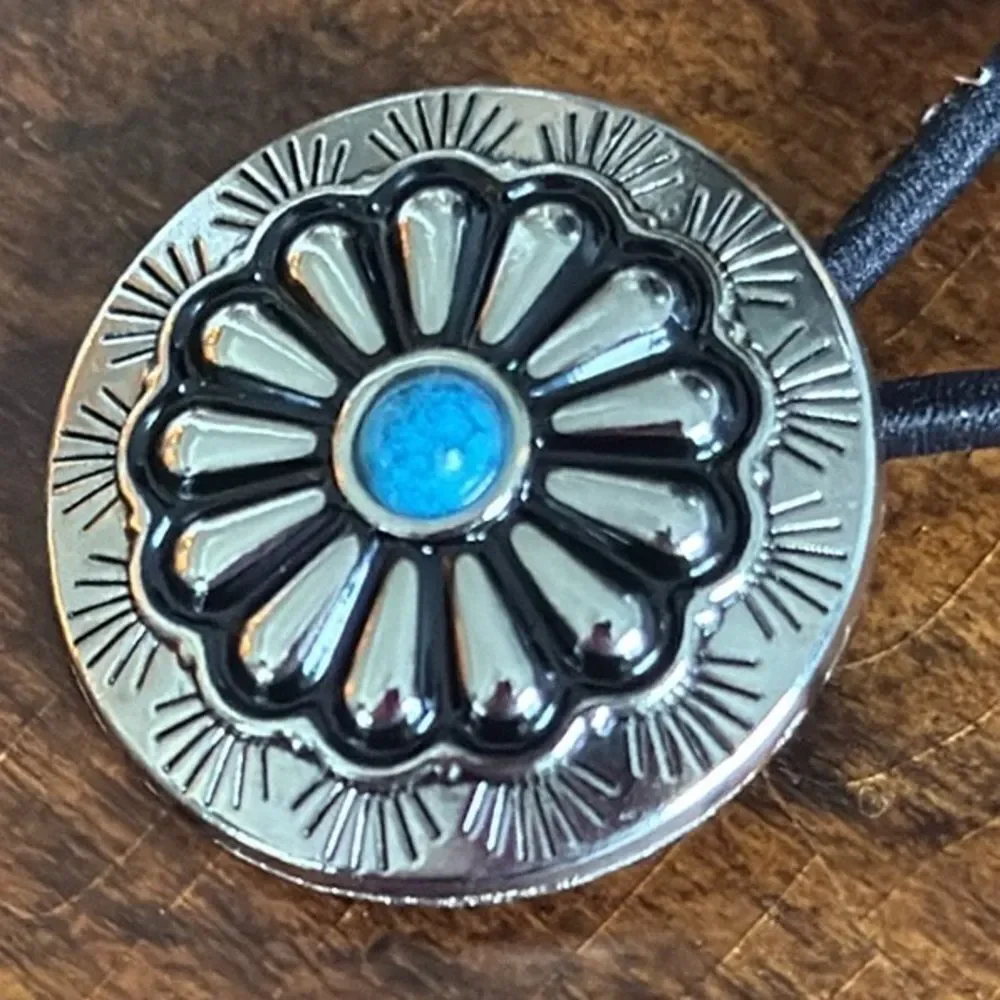 Men’s Western Concho Hair Tie Navajo Style Turquoise Blue Accent Stone